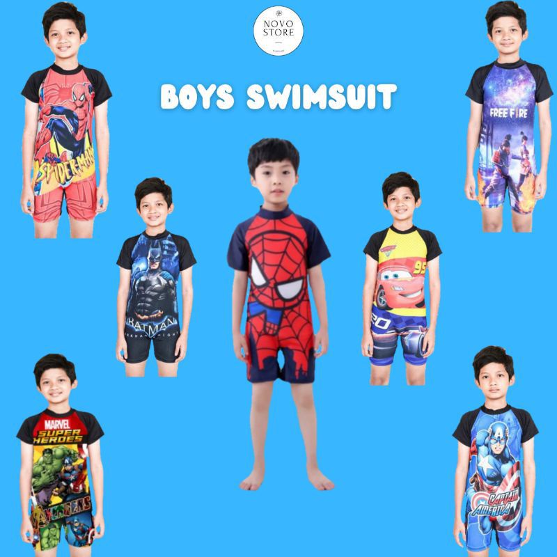 [rumahbayipdg] Baju renang anak swim suit karakter cewe cowok size S&amp;M