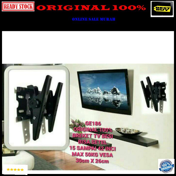 G186 Breket tv full besi 15 sampai 32 in inci bracket televisi flexible gantungan led tembok mount wall dinding LCD komplit fungsi universal semua merek serba bisa multi guna asli ori adjustable G186   BAHAN FULL BESI  BISA DISETING 15 sampa