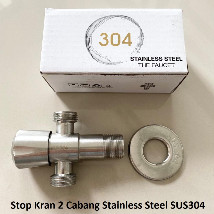 Stop Kran Keran Air Tembok 2 Cabang T Double Jet Shower Closet SUS 304