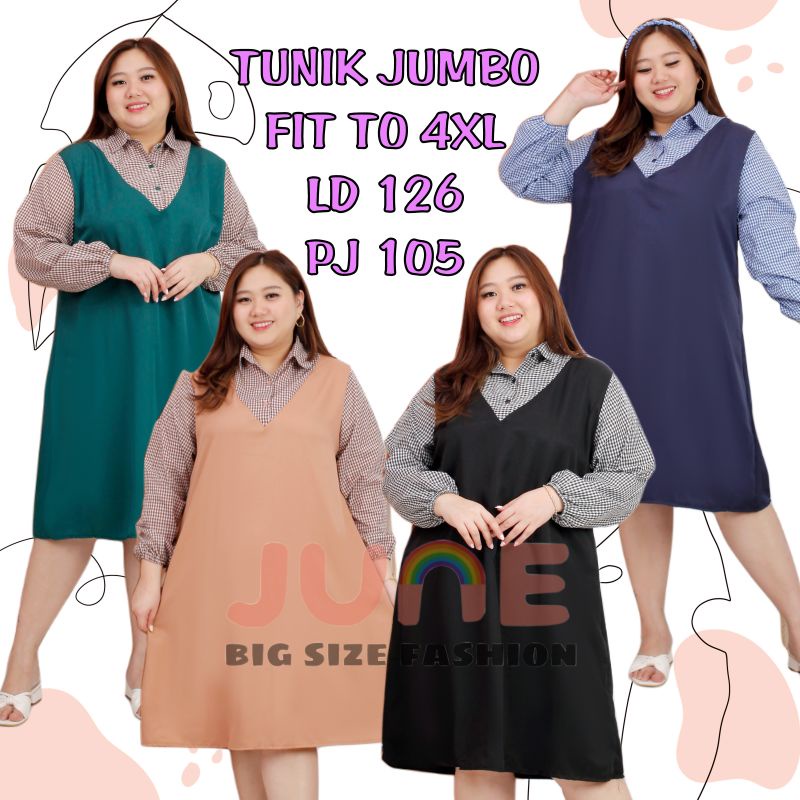 JUNE TUNIK JUMBO KOTAK KOMBINASI/TUNIK JUMBO KALUNA 4XL LD 126
