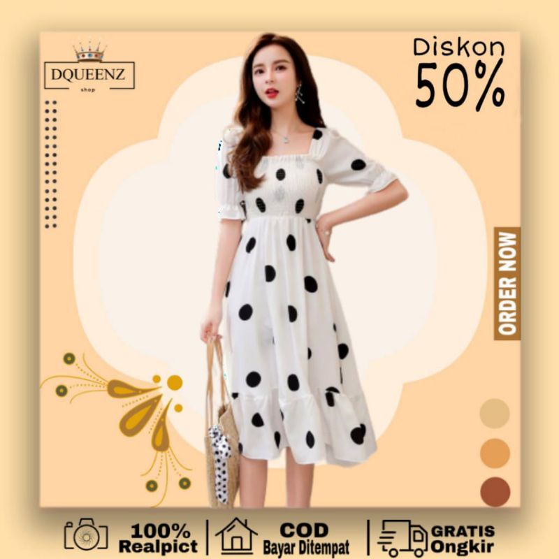 Polka Dress Wanita Import Korea Motif Polkadot Casual Dress Wanita Kekinian Baju Model Terbaru  #D25