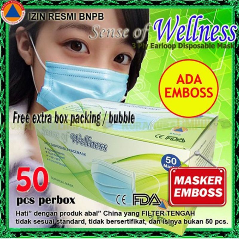 Masker bedah Sense of Wellness 3 ply disposable facemask 50 pcs