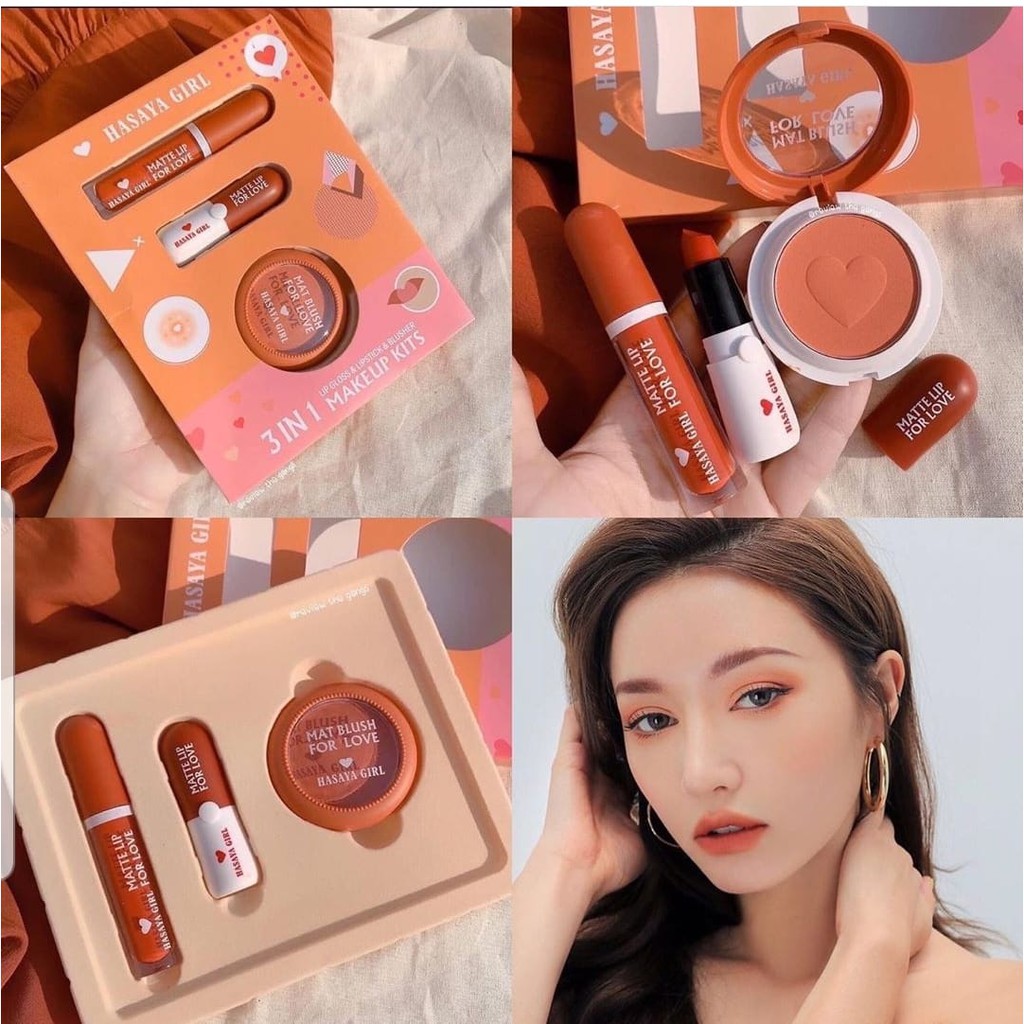 [1 PAKET] Make Up 3IN1 HASAYA GIRL (BLUSH ON PEACH, LIPCREAM NUDE, LIPSTICK NUDE)
