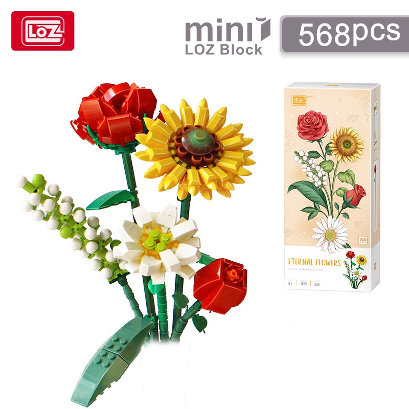 Bunga Bouquet Loz Mini Set Rakitan Balok Bangunan Buket Bunga Immortal Untuk Dekorasi / Hadiah Anak Perempuan Brick Nano Block Loz 1657 1658 1659 Flowers Plant Series Block  Mainan buket bucket buat pacar baby breath bonsai plastik hias ladala