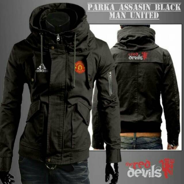 jaket parka manchester united mu black hitam adidas nike assasin kanvas hoodie