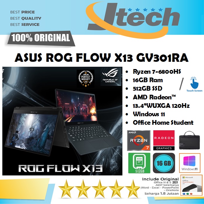 ASUS ROG FLOW X13 GV301RA - RYZEN 7-6800HS - 16GB - 512GB SSD - 13.4&quot;WUXGA TOUCH - WIN11 - OFFICE HOME STUDENT - PEN