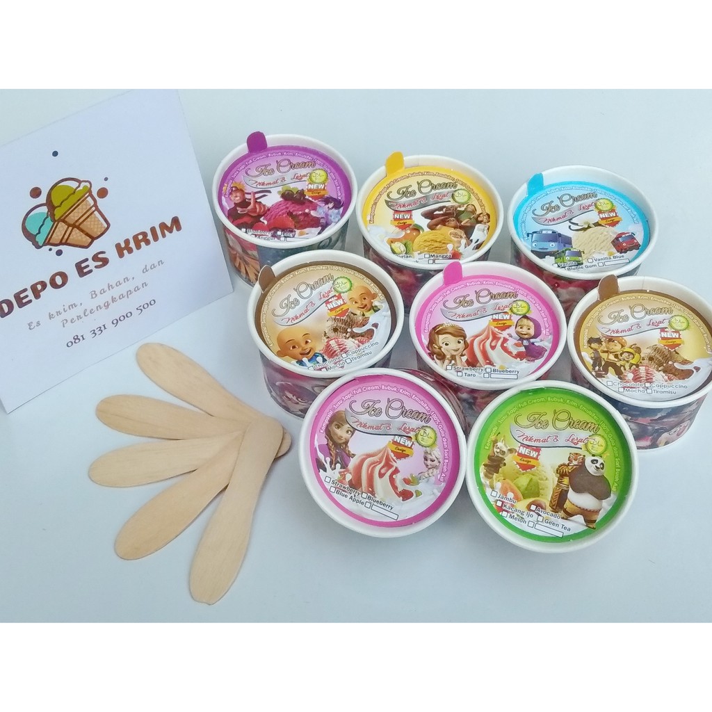 Paper Cup Es Krim 50ml (lengkap Tutup Sendok Cup Kertas) Motif Lucu Murah