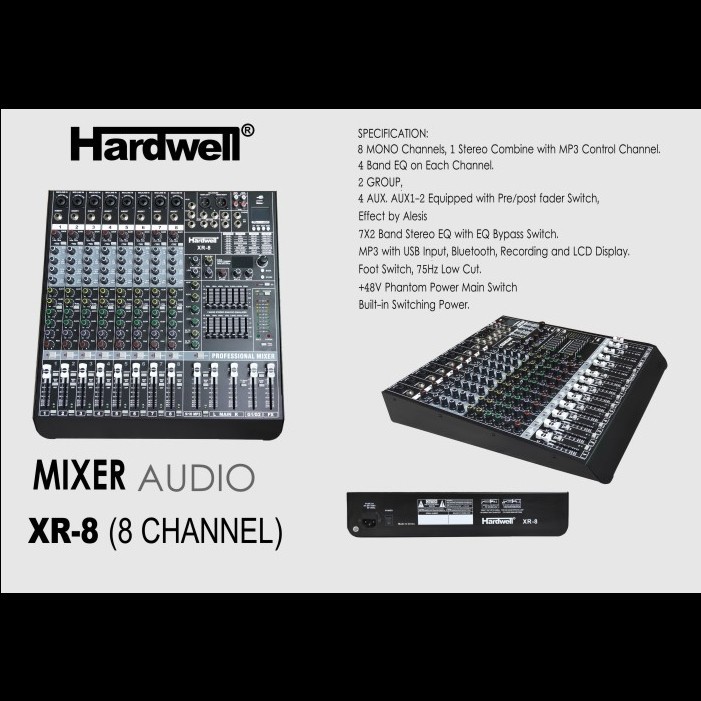 Mixer Audio Hardwell XR 8 XR-8 XR8 Audio Mixer 8 Channel