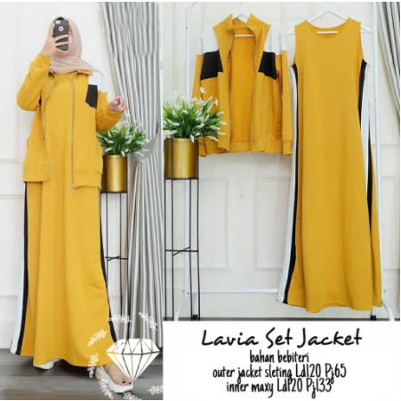 SET LAVIA JAKET + GAMIS TANGAN BUNTUNG JUMBO Baju Setelan Wanita Kekinian Terbaru 2021 BAJU MUSLIMAH