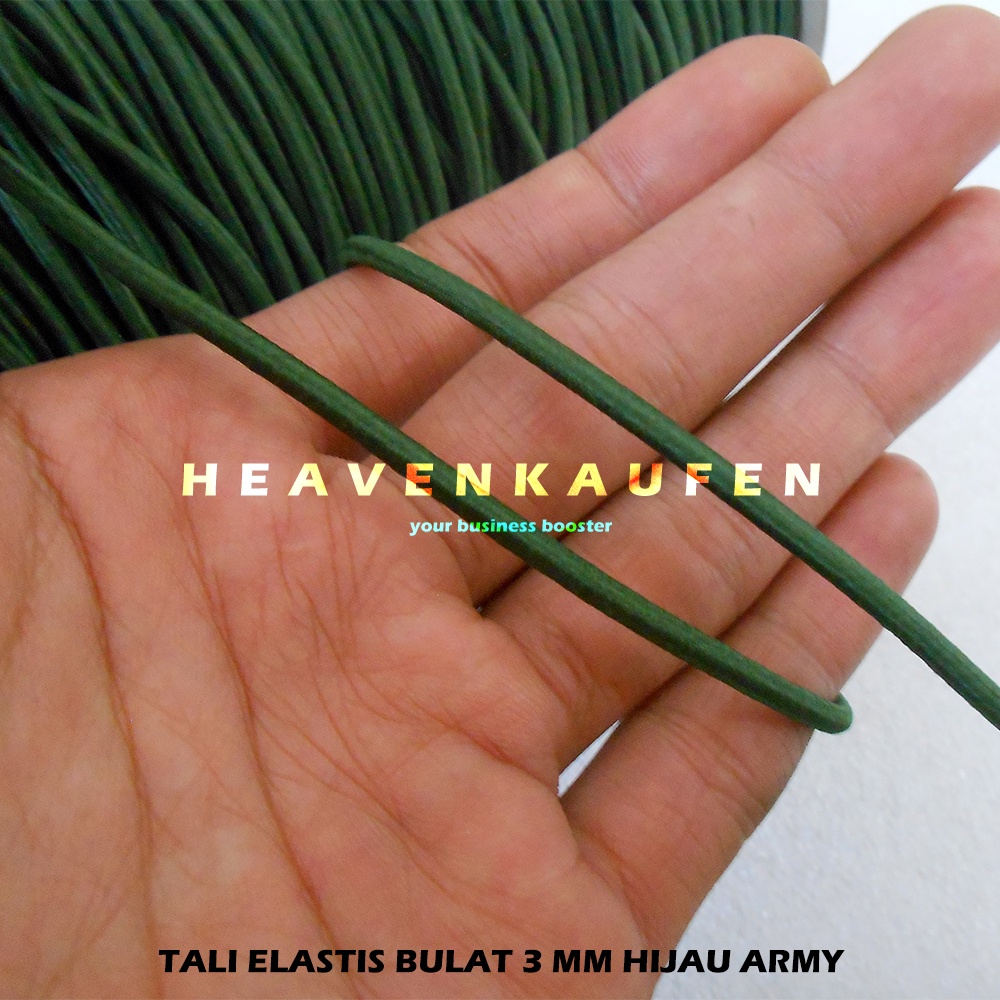 Tali Karet Elastis Elastic Molor Bulat Diameter 3 mm Warna Hijau Army Tentara TNI Untuk Tali Jaket Dll Meteran