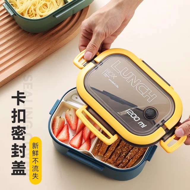 Tempat Makan Lunch Box Kotak Makan Bento Kotak Bekal Anti Tumpah Premium Japanese Style Free Sendok Garpu BPA Free 1200 ML