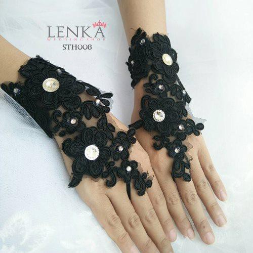 [PALING MURAH] AKSESORIS WEDDING PERNIKAHAN PENGANTIN HITAM BRIDE GLOVES STH008