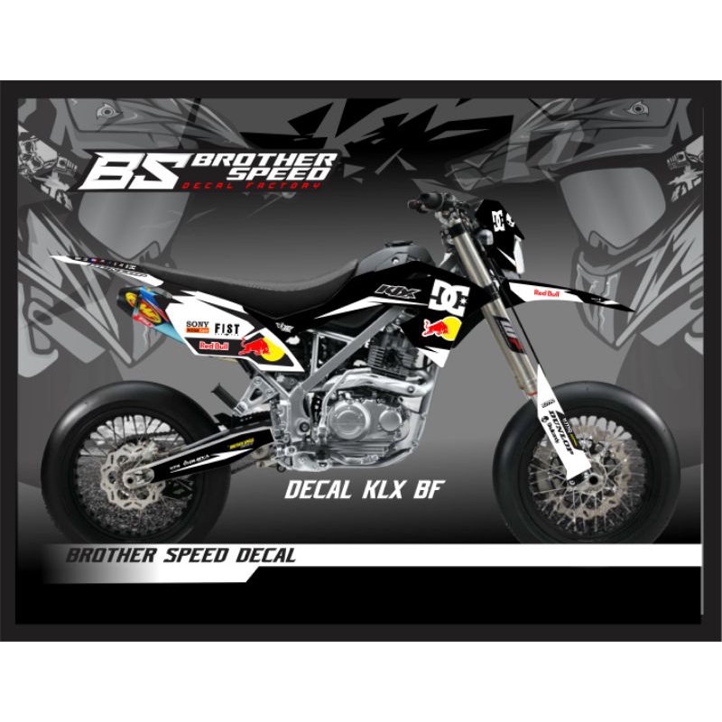 DECAL KLX BF BLACK WHITE RED BULL
