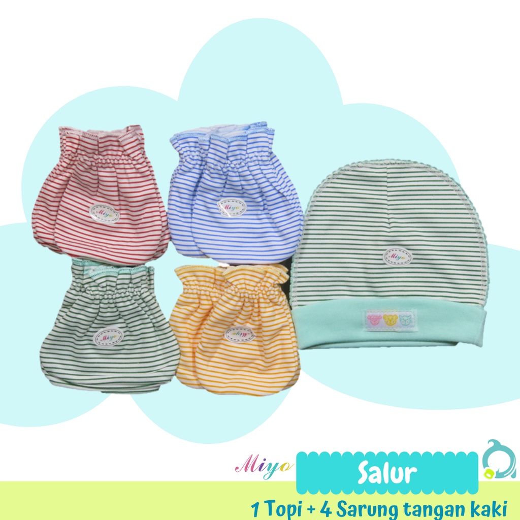 MIYO Paket Topi - Sarung Tangan &amp; Kaki  Perlengkapan Baju Bayi Baru Lahir / Newborn