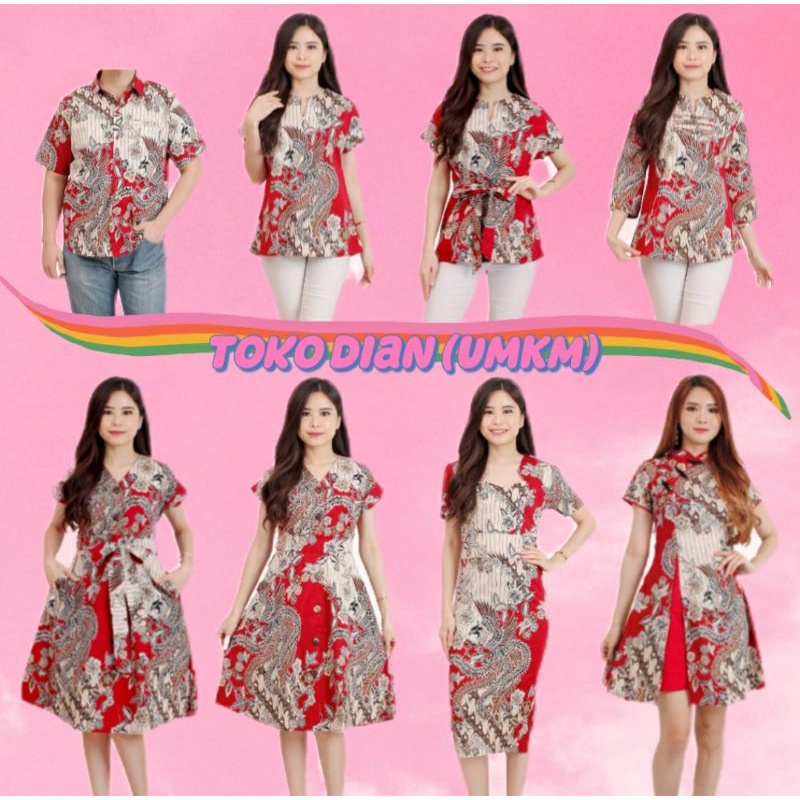Koleksi Seragam Batik Cheongsam Couple Phoenix Merah