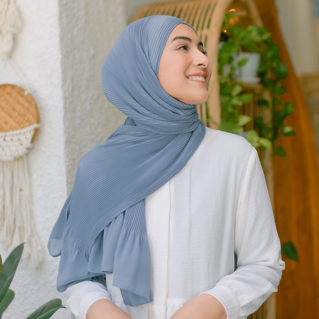 Lozy Hijab - Bawal Pleats Shawl ( Pashmina Plisket )-Steel Blue