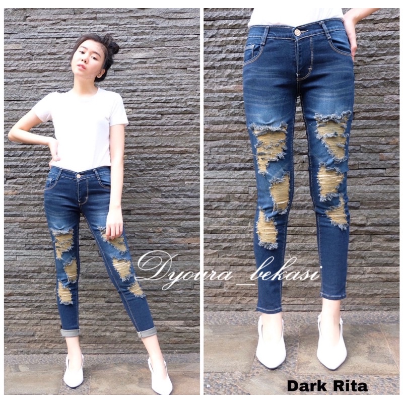 CELANA JEANS WANITA HW HEIDY SOBEK TIDAK TEMBUS