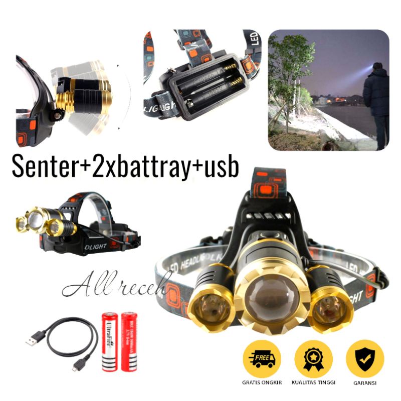 Senter kepala/Headlamp Cree XM-L 3T6 10000 Lumens- Golden/senter kepala/headlamp gold