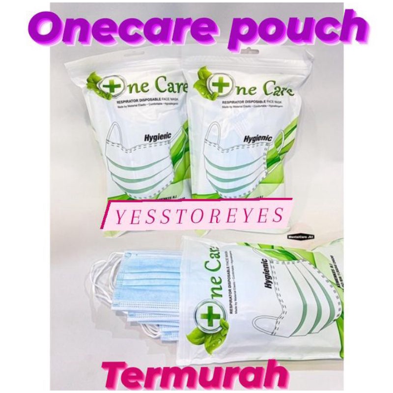 READY STOK MASKER 3 PLY EARLOOP ONECARE ONE CARE NE CARE NECARE SACHET pouch HYGIENIC KEMENKES RI. ISI 50 LBR