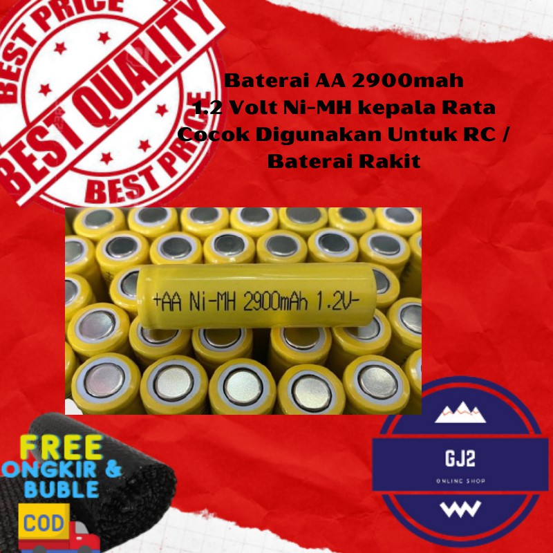 Baterai charger AA 1.2V 2900mAh Batre Batrei Cas 2900mah AA Flat Top NIMH Buat Batrai Rakit RC