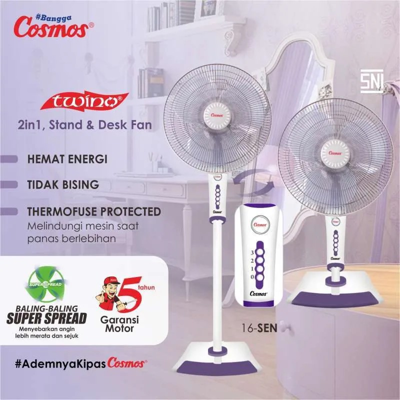KIPAS ANGIN STAND + DESK FAN / MEJA + BERDIRI 2 IN 1 COSMOS 16-SEN / 16SN / 16 SNQ ORIGINAL 100%