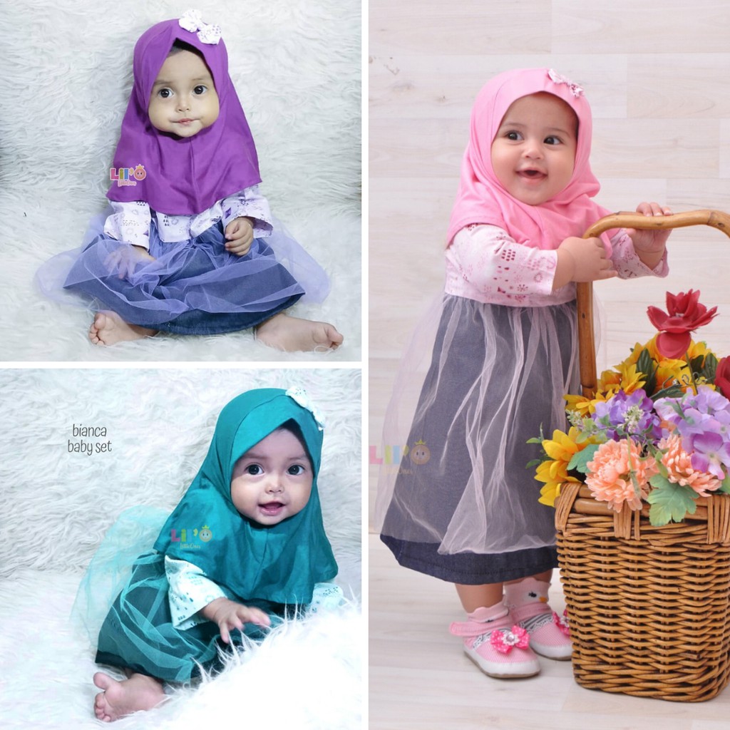 Gamis Anak Perempuan + Jilbab - Pakaian Anak New Born Muslim - Dress Anak Balita - Bianca Baby Dress