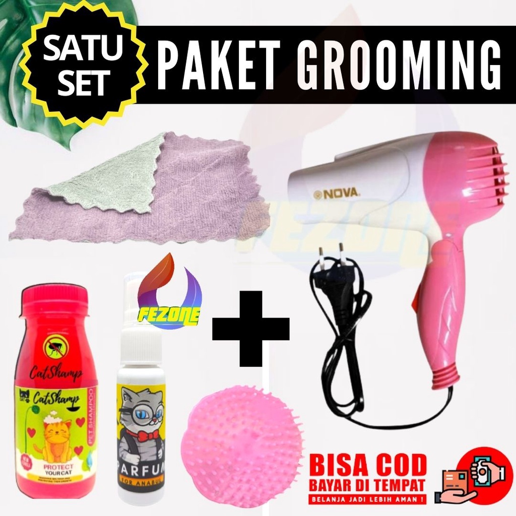 PAKET GROOMING HEWAN MANDI KUCING 5in1 HAIR DRYER + HANDUK + SISIR + PARFUM +SHAMPO ANTI KUTU LEBIH HEMAT FEZONE