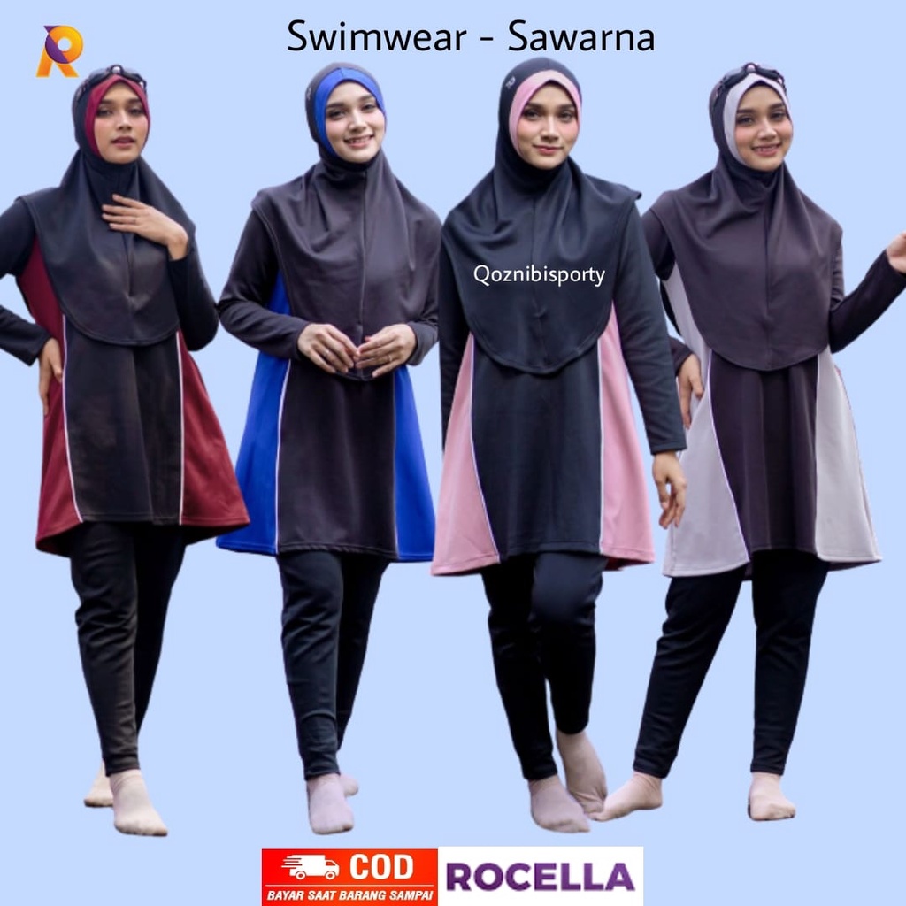 Baju Renang Berenang Wanita Perempuan Muslim Muslimah Syari Rocella Jumbo Terbaru Sawarna Baju renang hijab swimsuit jumpsuit wanita cewek perempuan dewasa scuba