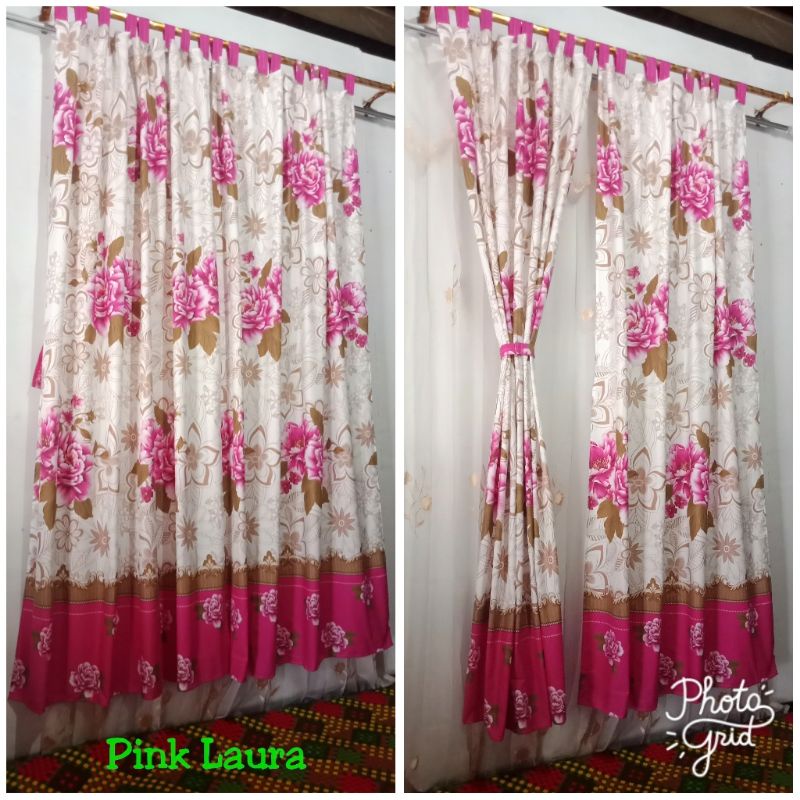 Gorden cantik murah gorden pintu dan jendela(1kg=muat5) gorden motif "pink laura"