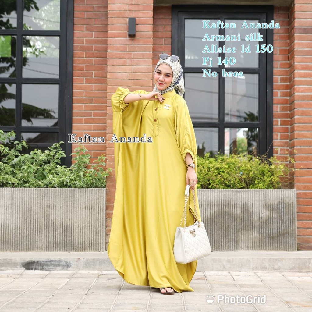 Kaftan Jumbo Wanita Ananda Armani Silk Import Dress Bigsize Polos Kekinian