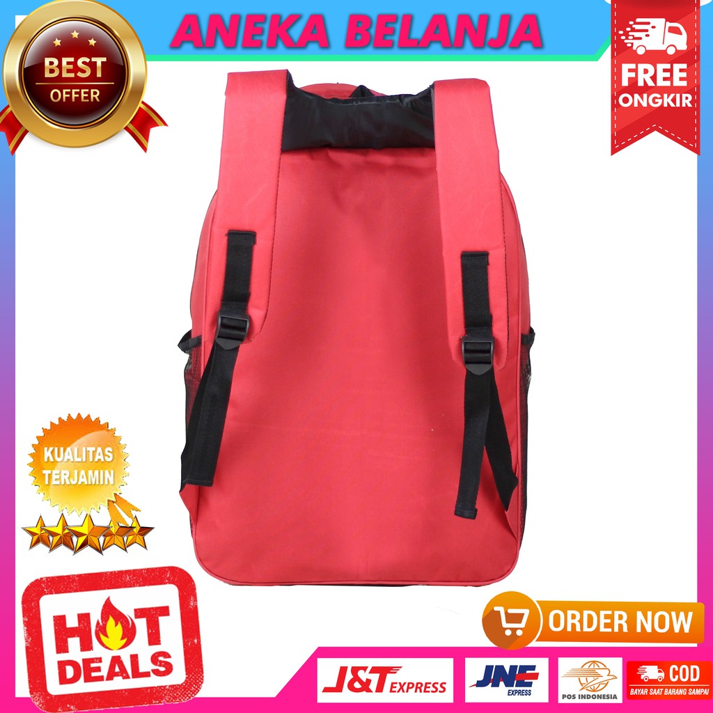 Tas Punggung Pria Sekolah Polo Essential Merah Backpack Cowok Stylish SD SMP Kerja Kuliah Berkualitas Free Raincover Bahan Awet Tebal Harga Terlaris Termurah