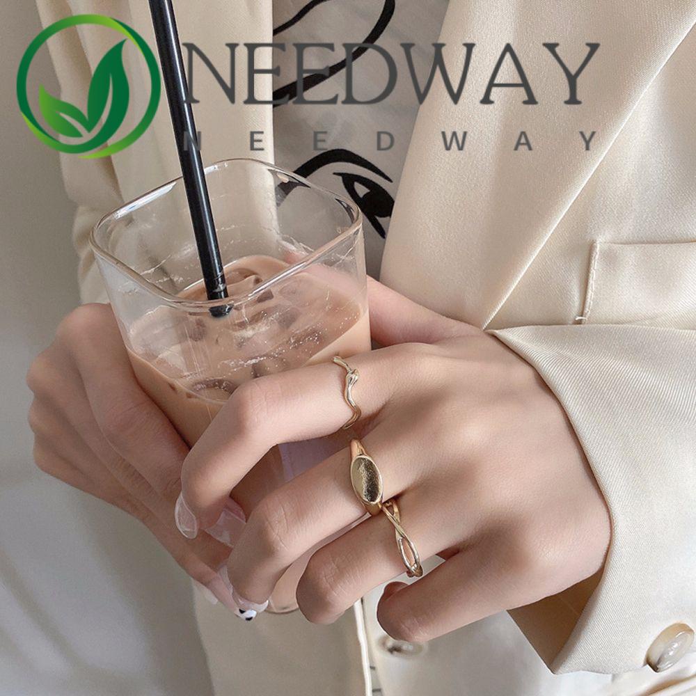 Needway  3Pcs/Set Finger Rings Women Girls Tail Rings Joint Ring Set Geometry Party Jewelry Irregular Gold Silver Color Metal Friend Gifts Fashion Accessories/Multicolor