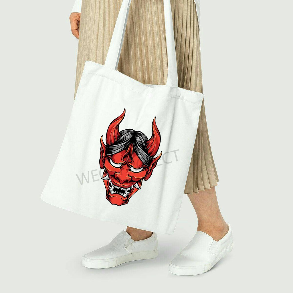 TOTE BAG KANVAS MURAH / TOTE BAG WANITA / TOTE BAG MOTIF ONI MASK JAPAN