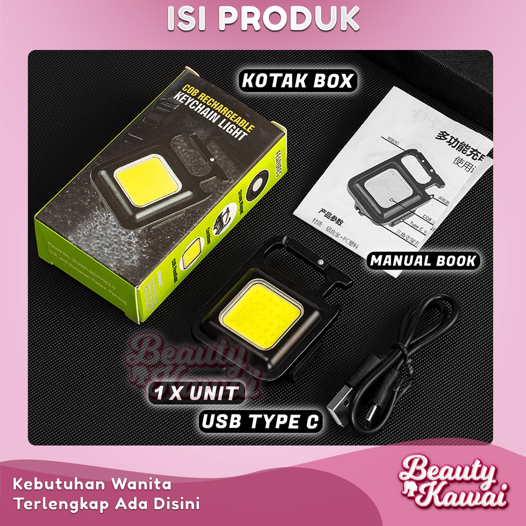 Senter Mini Gantungan Kunci Welite Cas USB Type-C LED COB Lampu