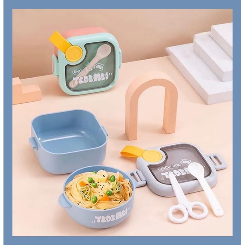 Kotak Bekal Makan Anak Tempat Makan Anak 2 Sekat Motif Kelinci Beruang Lunch Box Rabbit Bear