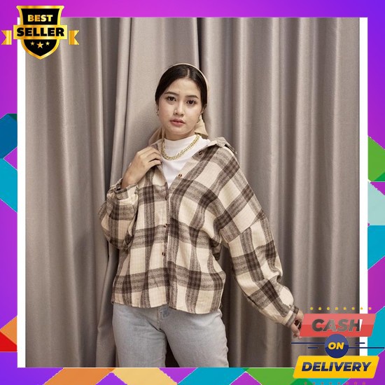 Kemeja Wanita Casual Lengan Panjang Polos Korea Murah Cewek Kekin Kh85 Berlin Flanel Shirt / Flanel