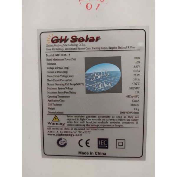 Solar Cell 100wp Mono GH Solar free paking kayu