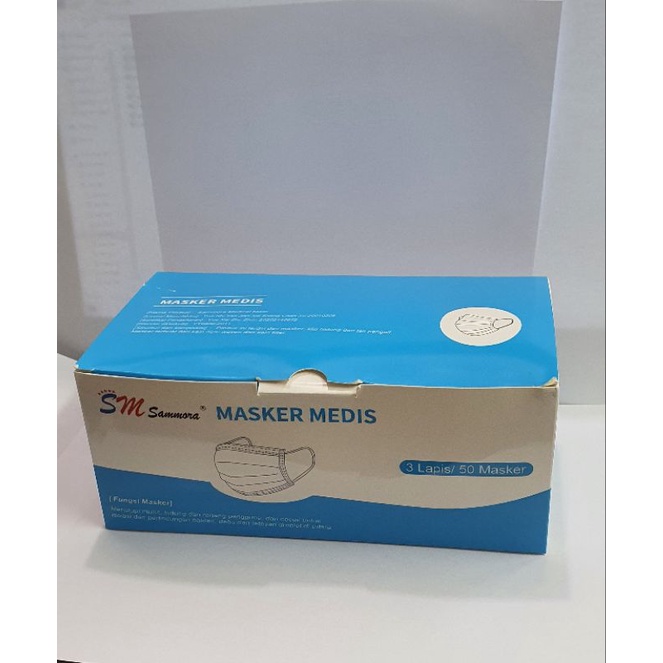 Masker Wajah 3 ply karet-Masker Medis izin depkes 1box isi 50pc-Masker Sammora