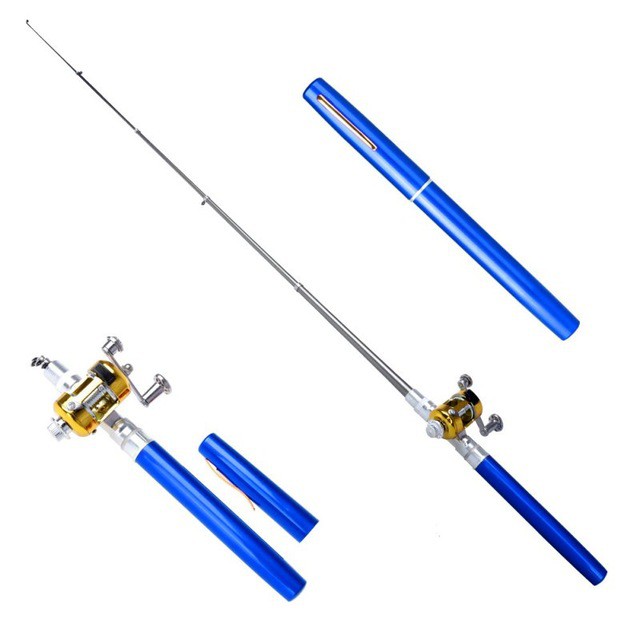 Pancingan Pulpen Mini Fishing Rod Pen Joran Pancing Pulpen Pancingan Portable Alat Pancing Paket-Biru Pena