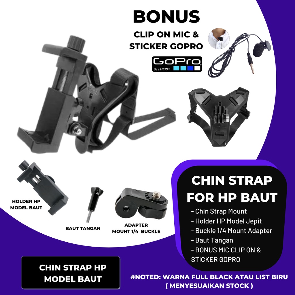 Jual Mounting Helm Hp Gopro / Chin Strap Mount Helmet Di Dagu Untuk