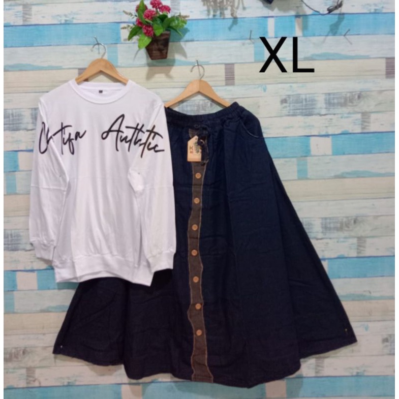 Setrok Jeans Jumbo Chatifa /setelan rok / setrok/ fashion wanita / pakaian wanita