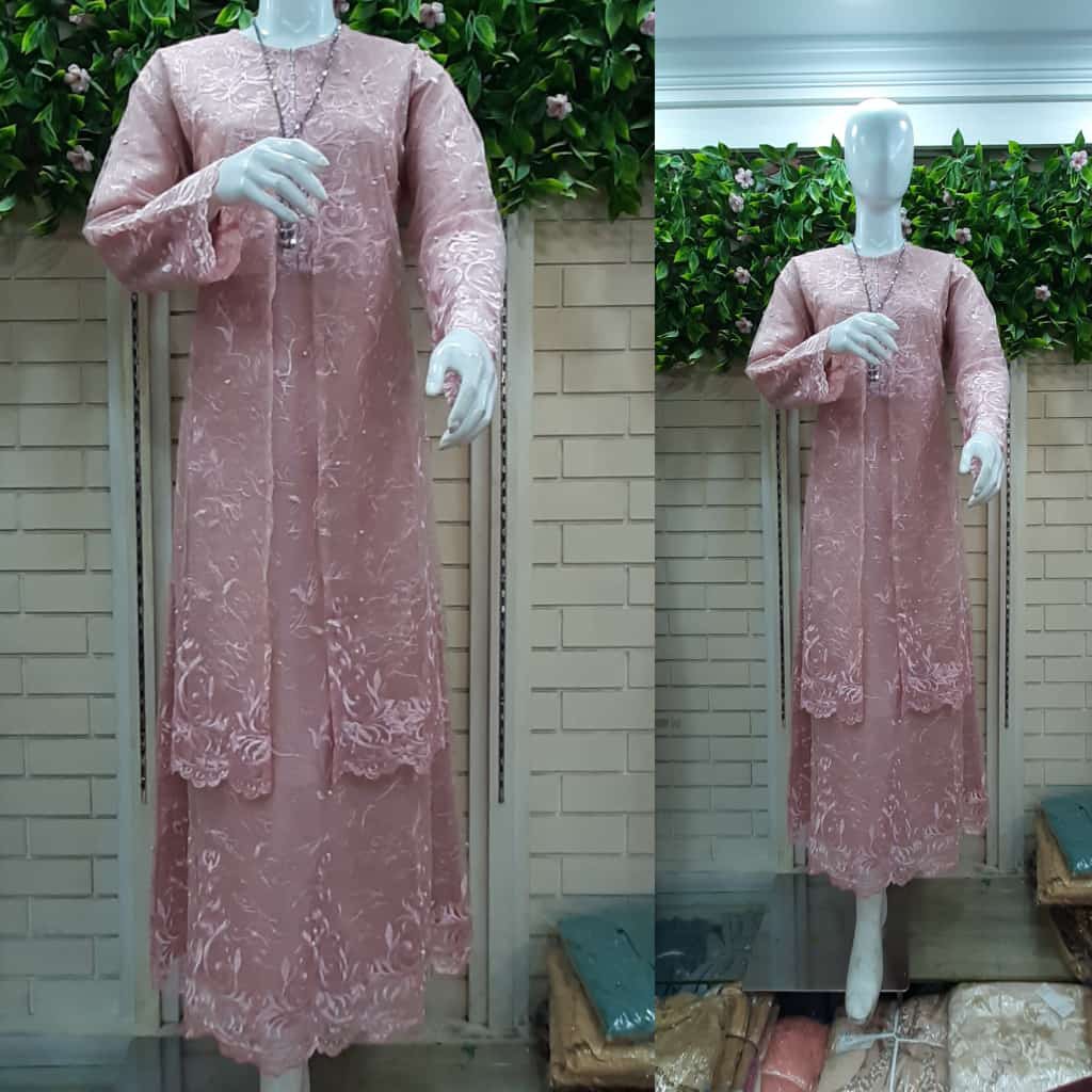 promo long gamis full tulle mutiara bordir / gamis pesta