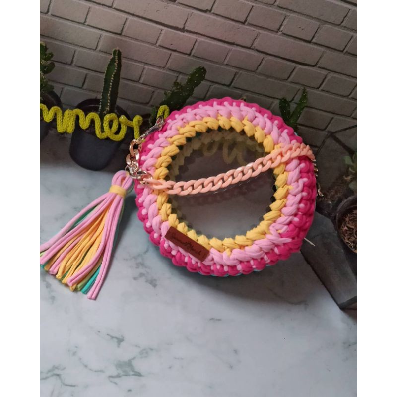 Double Glass Macaron Bag Tas Akrilik Bulat Rajut Unik Handmade