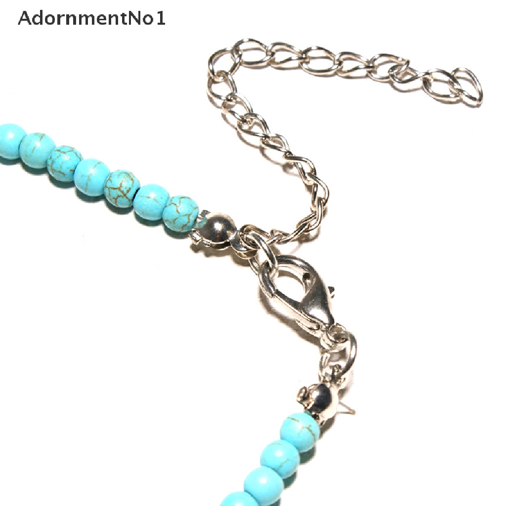 (AdornmentNo1) Kalung Choker Rantai Fashion Gaya Bohemia Motif Salib + Batu Turquoise Untuk Wanita / Pantai