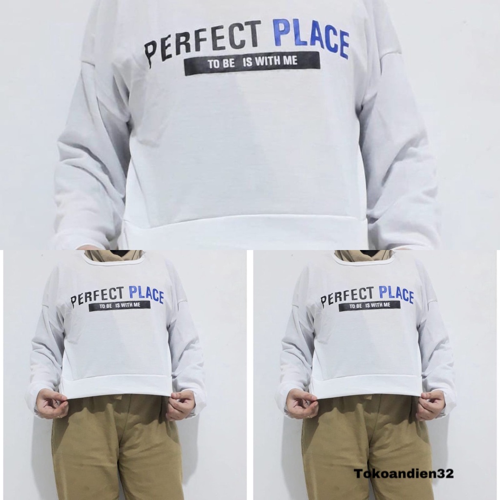 KAOS WANITA PERFECT PLACE OVERSIZE SWEATER CROP