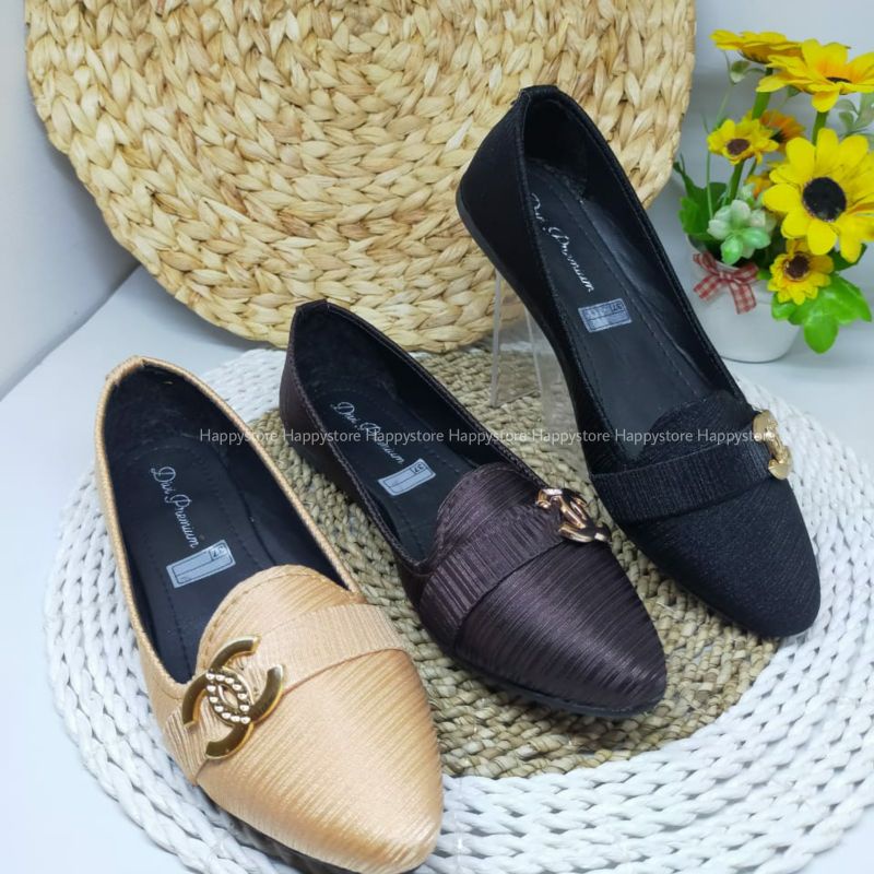 CUCI GUDANG Flatshoes wanita anti slip - flatshoes wanita full black - alas karet lentur FS01 original brand