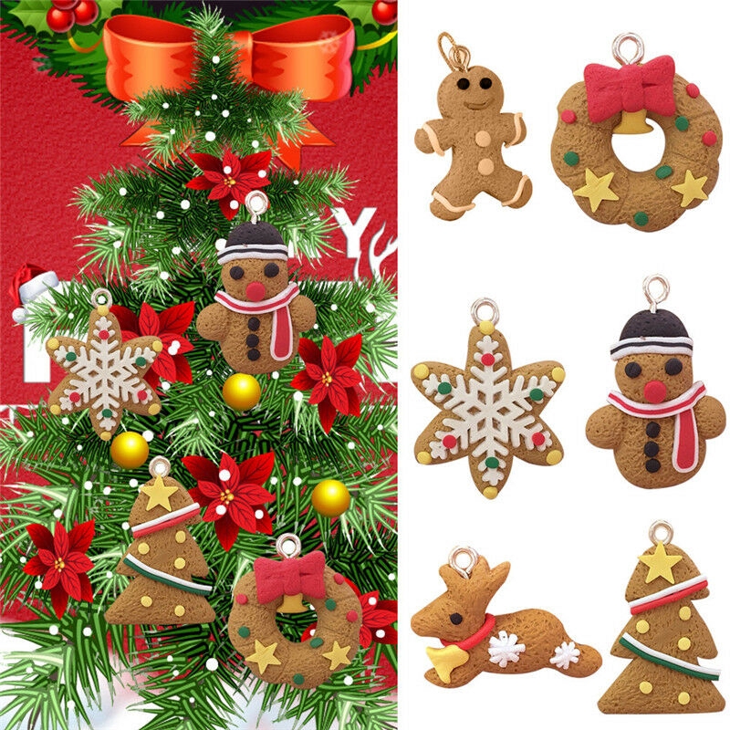 6Pcs/Set Ornamen Gantung Motif Gingerman/Snowman/Snowflake Bahan PVC untuk Dekorasi Pohon Natal