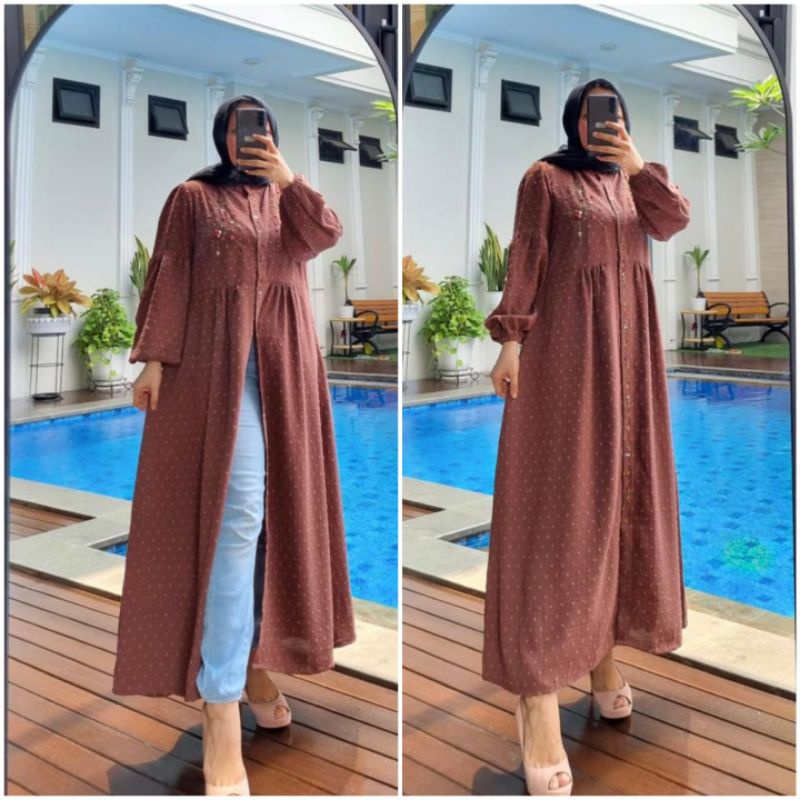 Gamis dot besar bordir kayla