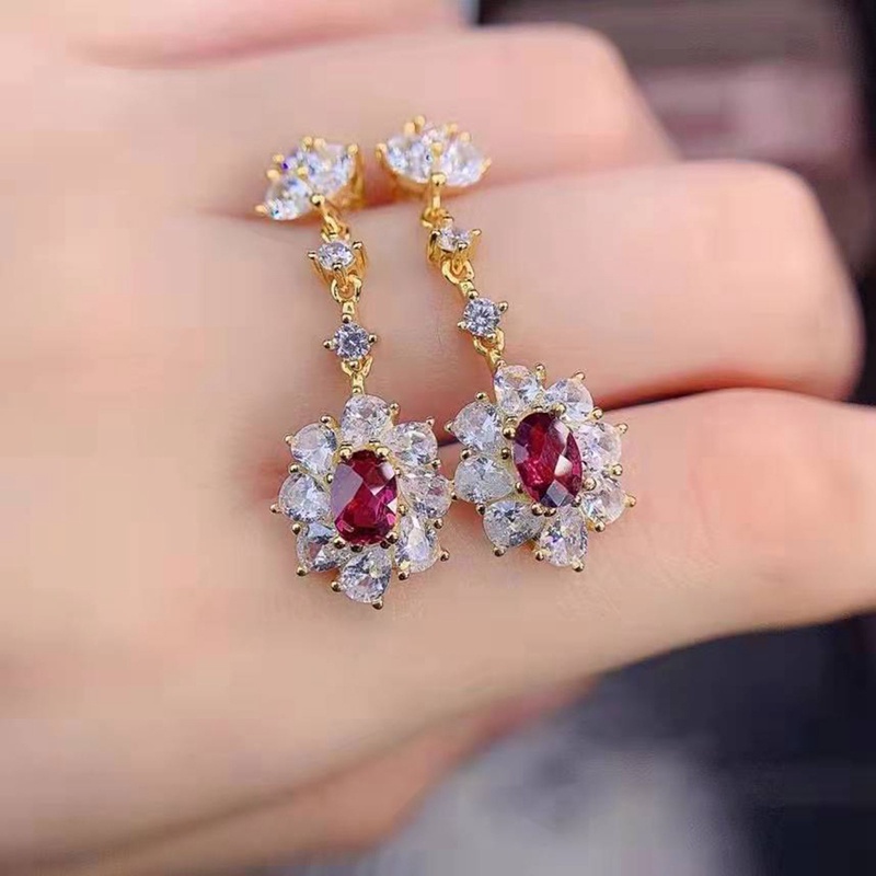 Anting Gantung Panjang Lapis Emas 18k Dengan Batu Ruby Mozambique Untuk Wanita