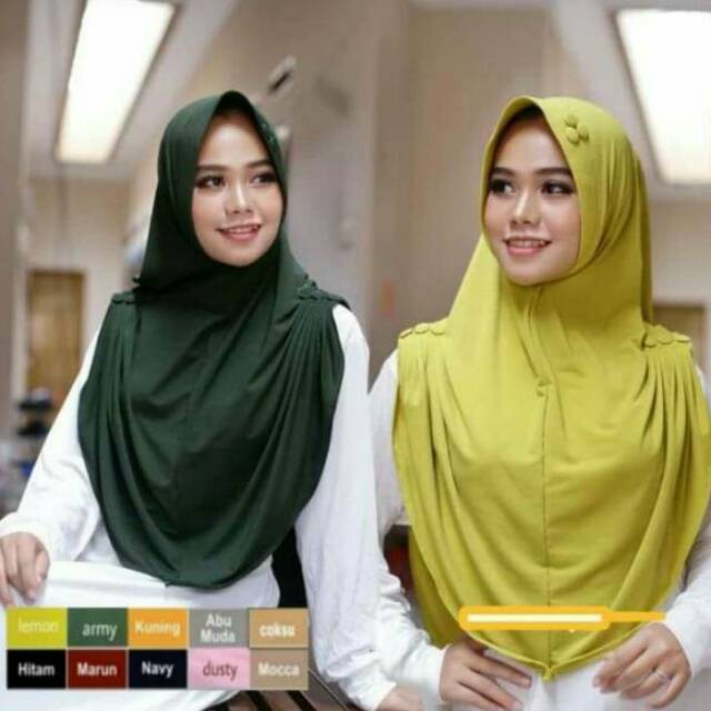 Jilbab jersey harian warna hijau armi dan lemon